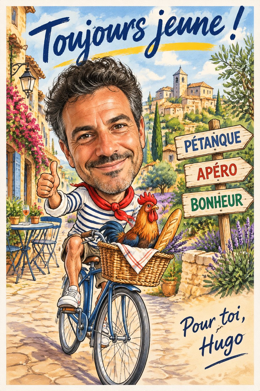 Cartolina umoristica, caricatura in bici